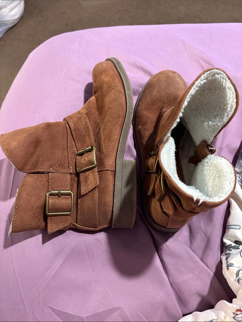 Brown Suede-Look Winter Boots with Buckle Accent